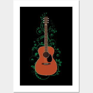 Mahogany Concert Acoustic Guitar Flowering Vines Posters and Art